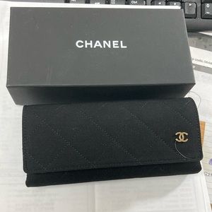 New black cloth Chanel eyeglass case complete with box and cleaning cloth